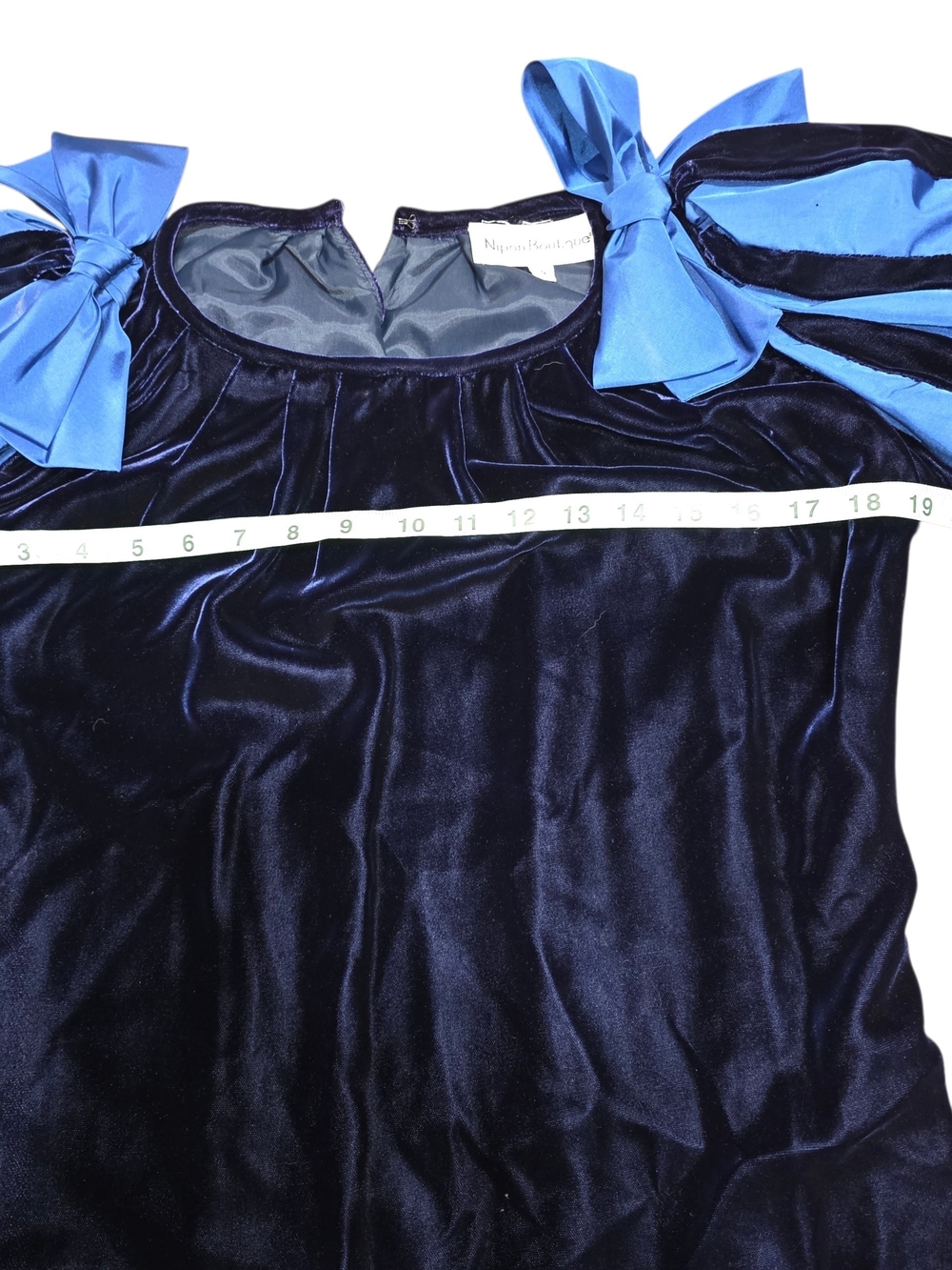 Vintage Nipon Boutique Blue Velvet Puff Sleeve Mini Dress Size 4 Coquette Party - Picture 11 of 13